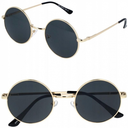 Okulary Lenonki złoto-czarne przeciwsłoneczne hippie retro T3310